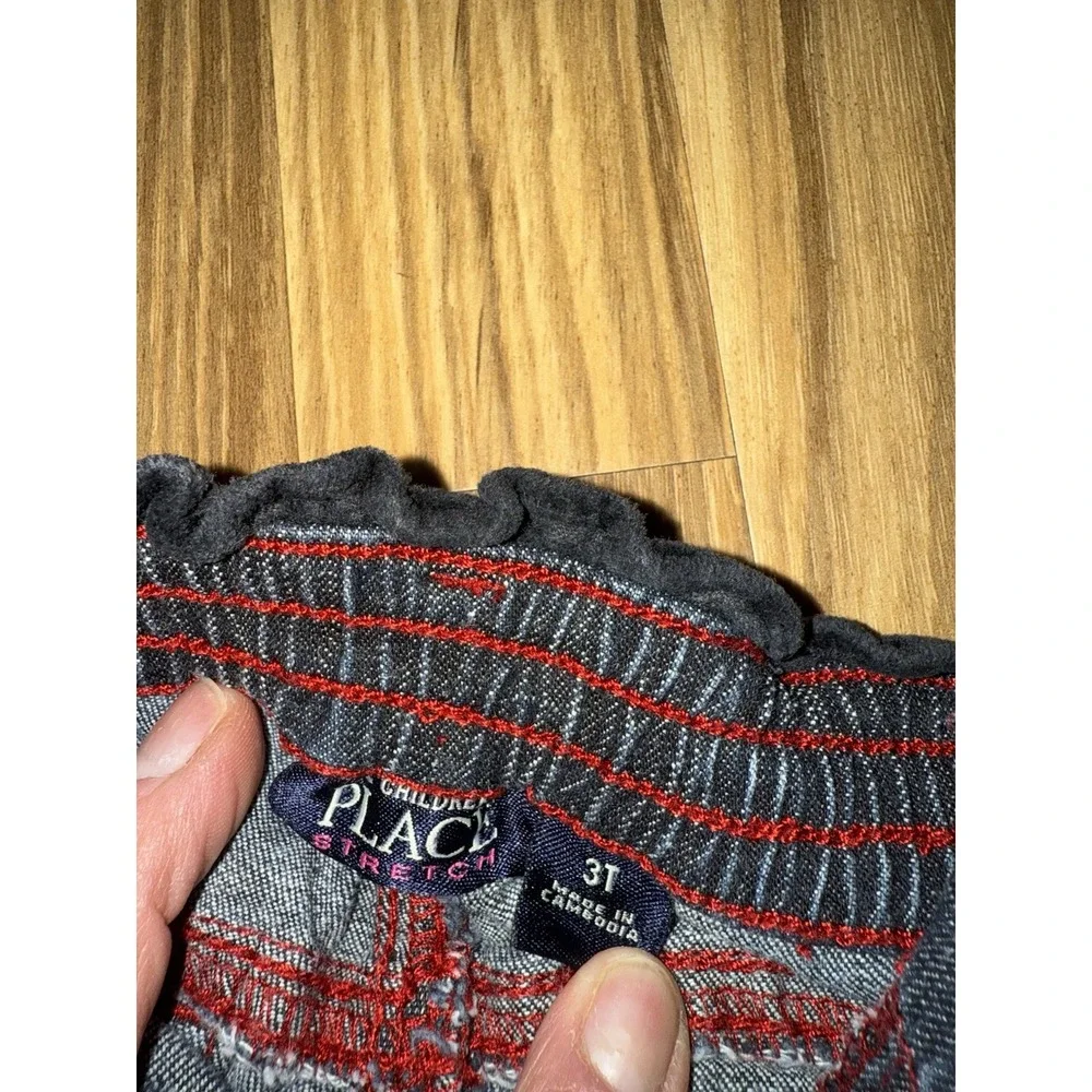 The‎ Children's Place TCP Girls 3T Denim Flared Jeans Red Plaid EUC Y2K